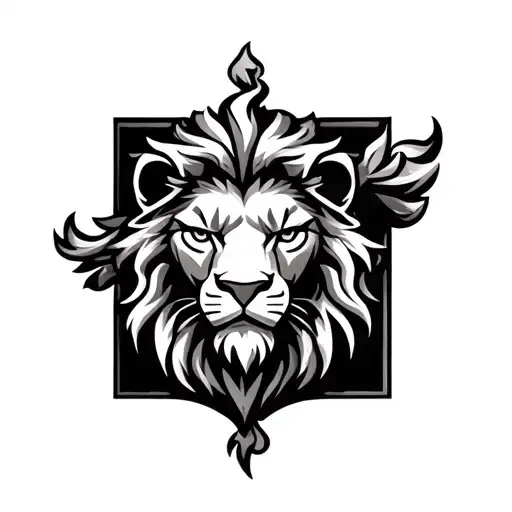 Medieval Lion Crest Inside A Rectangle Frame Made