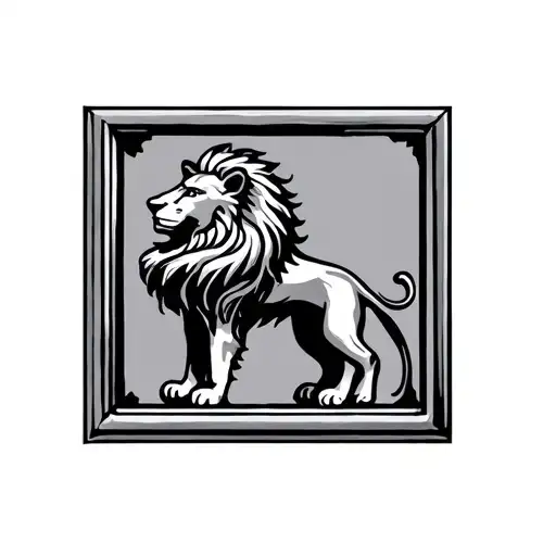 Medieval Standing Lion Crest Inside A Rectangle Frame Made