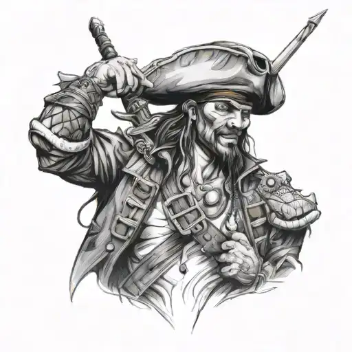 Half Sleve Pirate And Crocodile