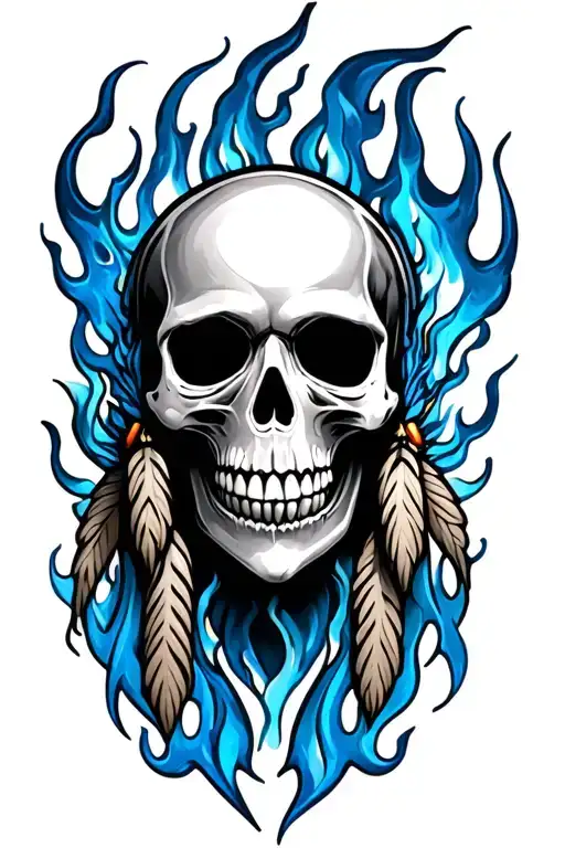 Blue Flames Native Skull And Smiley Face