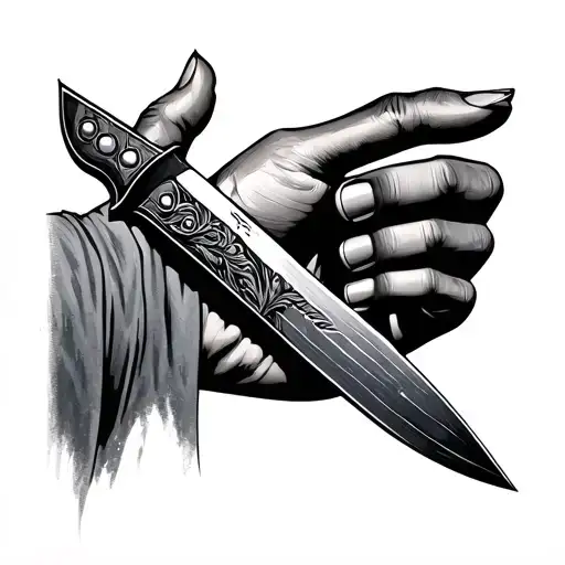 Black Open Hand Holding A Knife