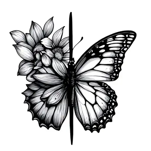 Butterfly's Half Finger Print Half Flowers