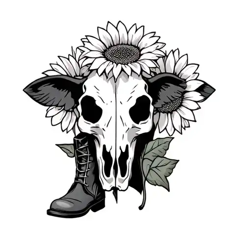 Cow Skull With Boots Sunflower