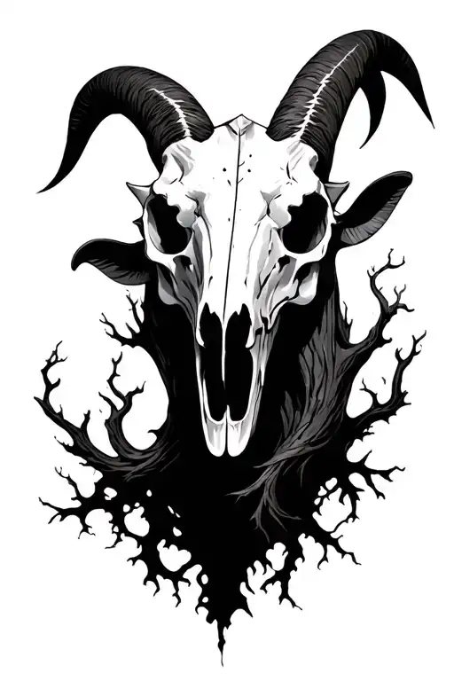 Goat Skull Embedded In Yggdrasil