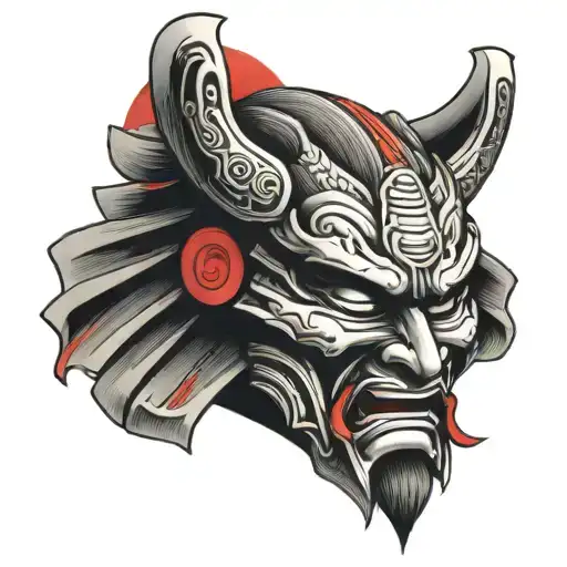 Samurai Mask With Red Circle Shape Surrounded