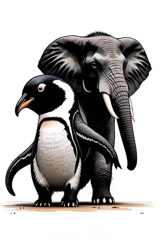Penguin And Elephant Walking