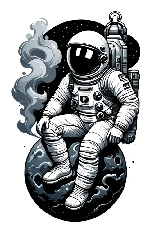 Astronaut Sitting On Planet With Smoke