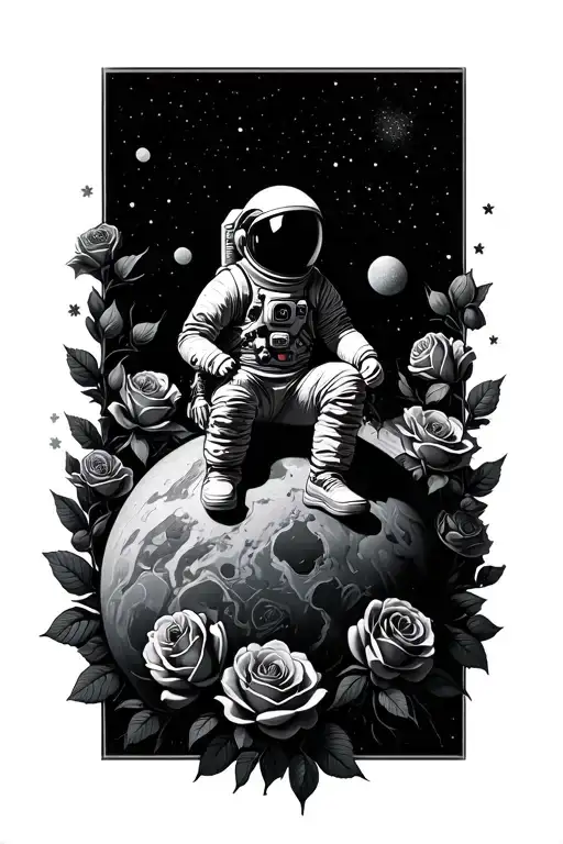 Astronaut Sitting On A Planet Surrounded By Roses