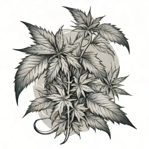 Cannabis Leaves And Ocean