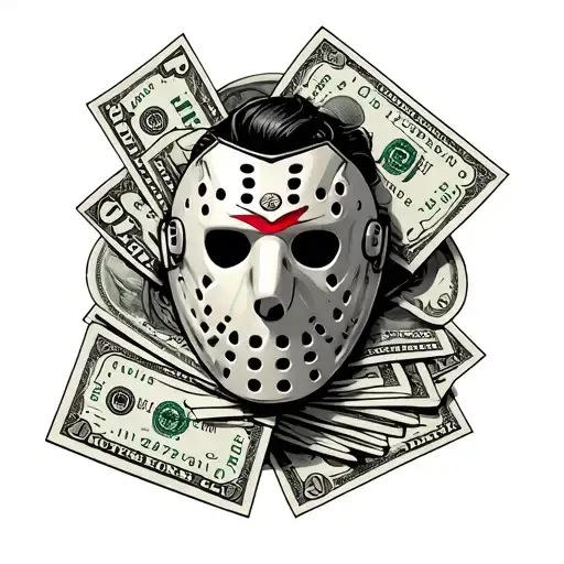 Tattoo Of A Jason Mask And Cash That Says Cash Only