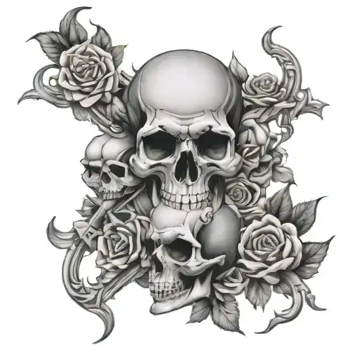 Skulls Roses And A Cross Intertwined