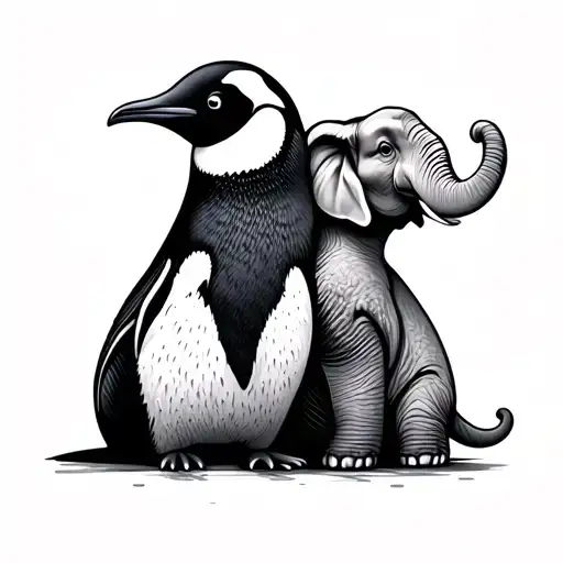 Penguin And Elephant Tattoo Design