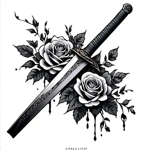 Rivers Of Blood Katana With A Sleeve Full Of Roses Neotraditional