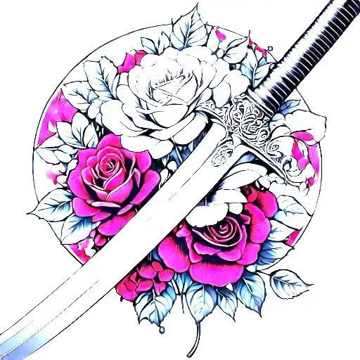 Rivers Of Blood Katana With A Forearm Full Of Roses Neotraditional
