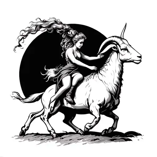 Woman Riding A Rearing Magic Goat