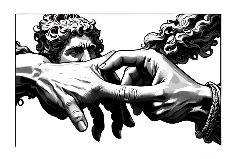 Two Hands Touching A Finger Of Zeus And Adan