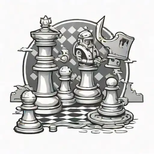 Chess Pieces With A Bulldozer Showing Strength