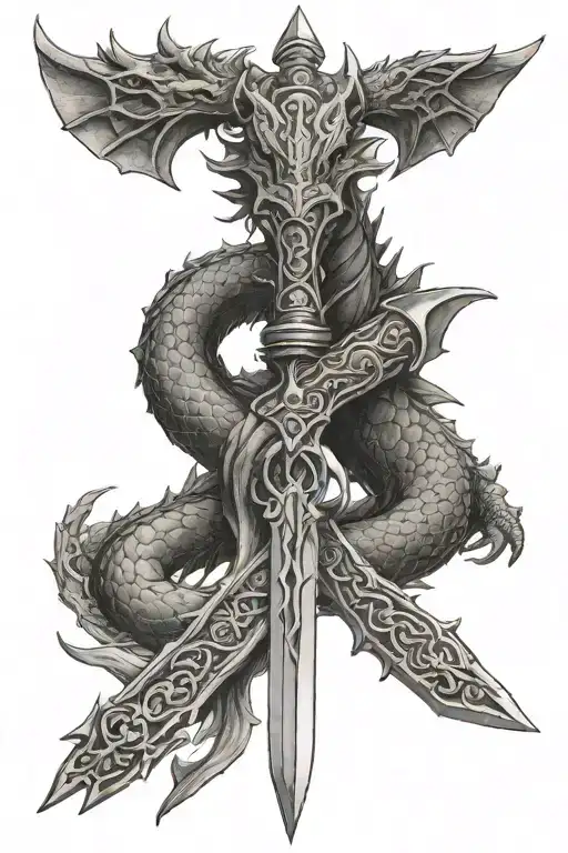 Norse Sword And Dragon Intertwined