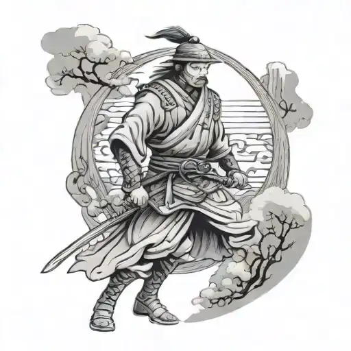 Samurai Warrior Landscape With Yingyang