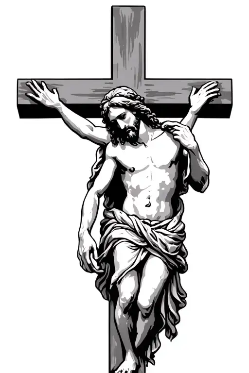 Simple Cross Hanging Jesus Christ Line Tattoo Design