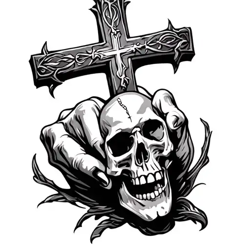 Christian Cross With A Skull In The Middle Finger