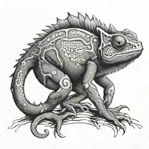 Cameleon Standing Up Hugging Each Other