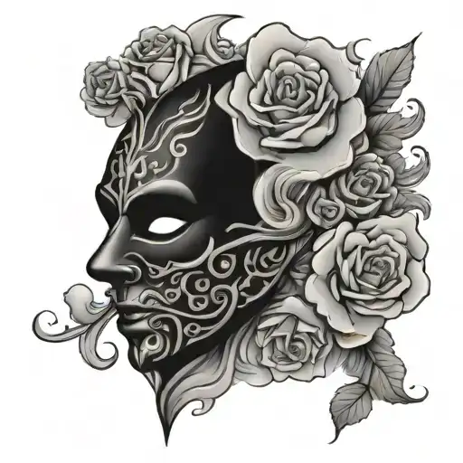 Mask And Clouds With Smoke And Roses
