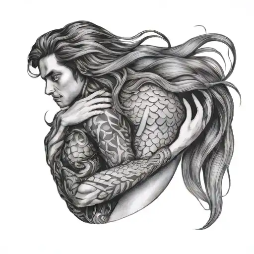 Long Hair Mermaid Hugging A Man
