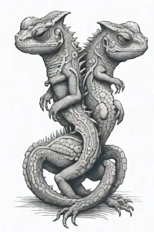 Cameleon Standing Up Hugging Each Other