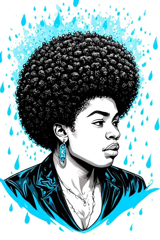 Illustrative Afro Pick Surrounded By Blue Rain