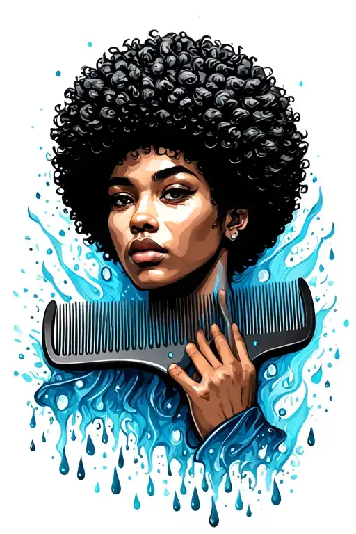 Illustrative Afro Pick Comb Surrounded By Blue Rain