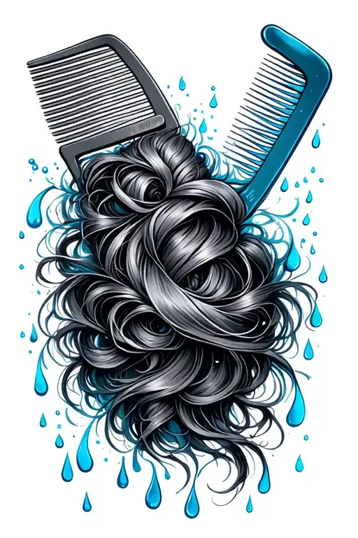 Illustrative Hair Comb Surrounded By Blue Rain