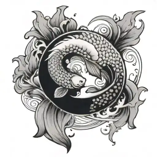 Yin Yang From Koi Carp Swimming Gracefully