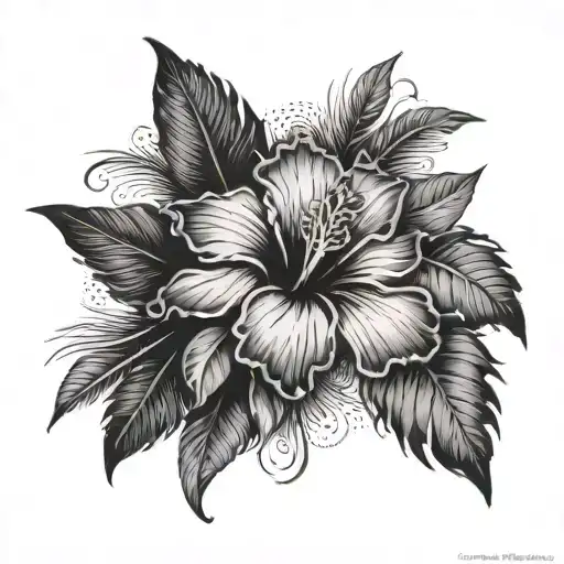 Hibiscus Surrounded By Black Feathers