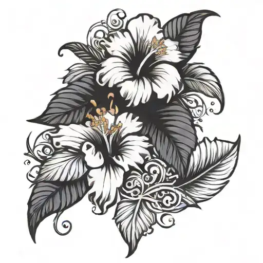 Hibiscus Surrounded By Black Feathers With Ford Name In Middle