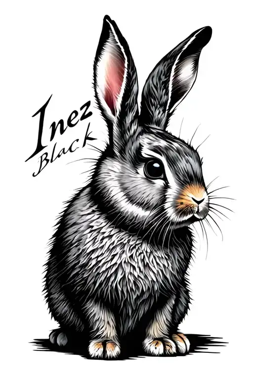 Single Black Line Rabbit With Inside Script Of Name Inez
