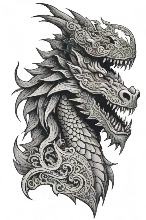 Dragon With Indian Head Profile Holding