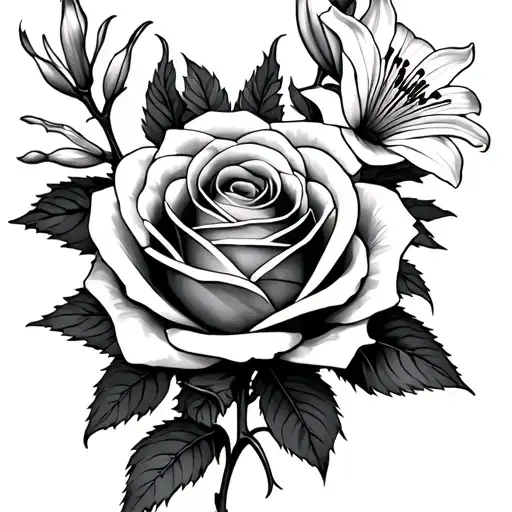 Roses On A Roseblush Full Of Thorns With Lilies