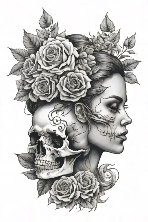 Half Woman Half Skull Tattoo No Flowers