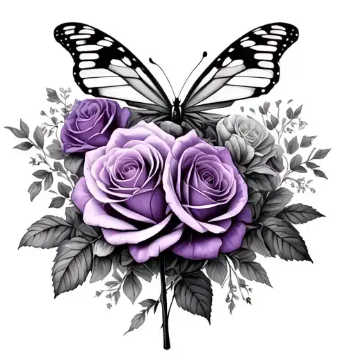 A Lot Of Roses A And Butterfly Purple Flowers