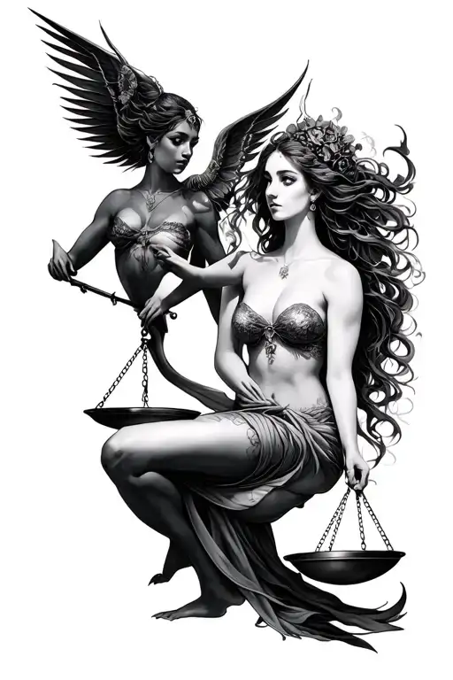 2 Woman A Sagittarius And A Scale Balance