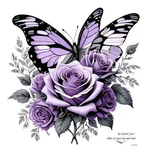 A Lot Of Roses A And Butterfly Purple Flowers And A Quote