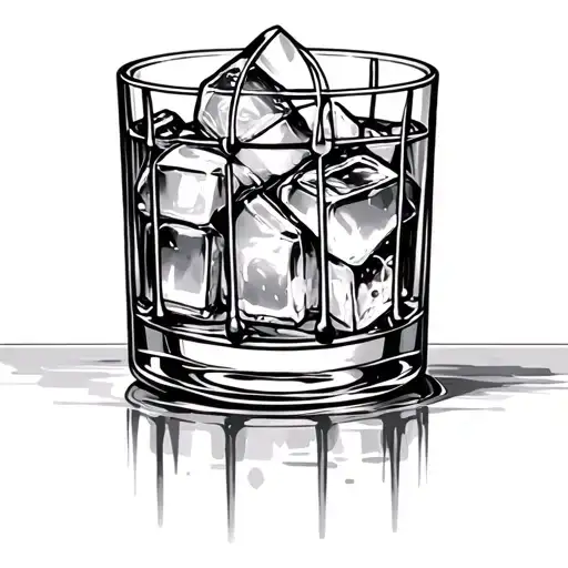 3 Hard Liquor On A Glass With Ice Cube Shaped Cage
