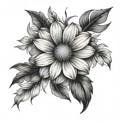 A Daisy And A Cosmos Tight Together In A Bow Fine Line Whole Flower