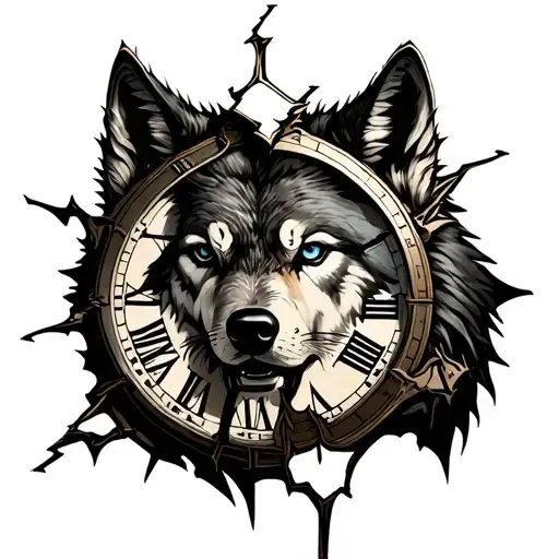 Broken Clock With Roman Numerals And Wolf Face Morphing