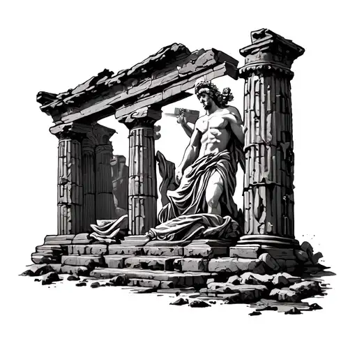 Zeus With Temple Ruins
