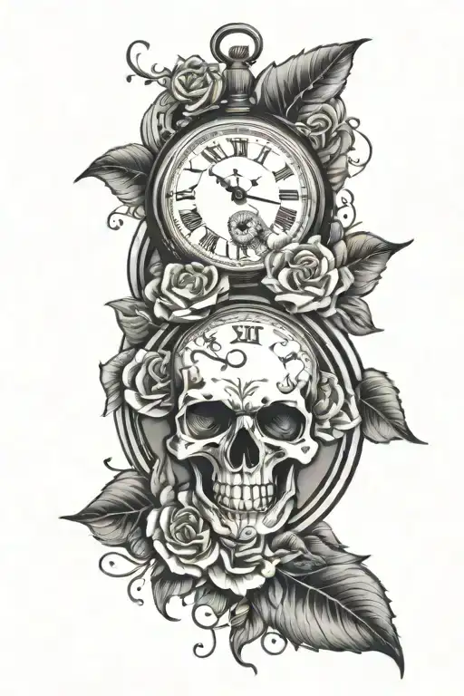 Skull Flowers Pocket Watch Surrounded
