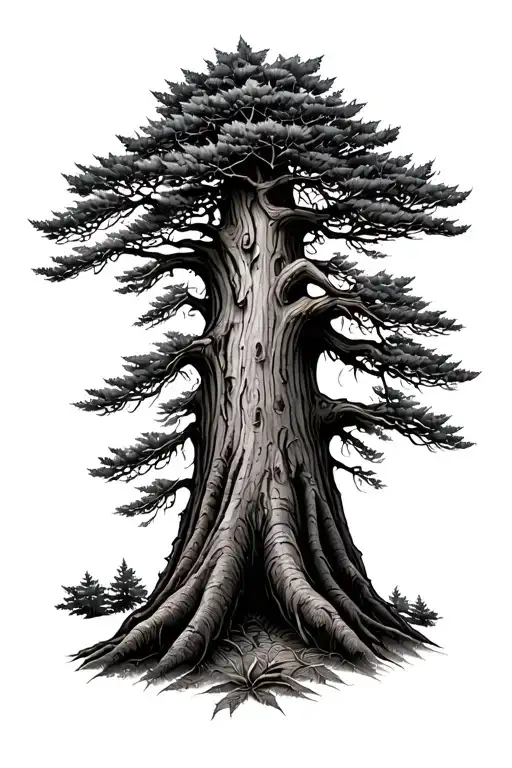 Redwood Tree Silhouette With Detailed Leaves Growing