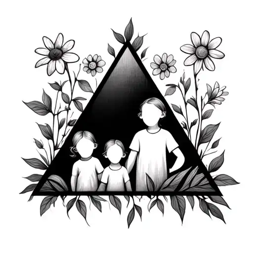 3 Triangles Symbolizing 2 Children And The Family And 2 Flowers That Grow