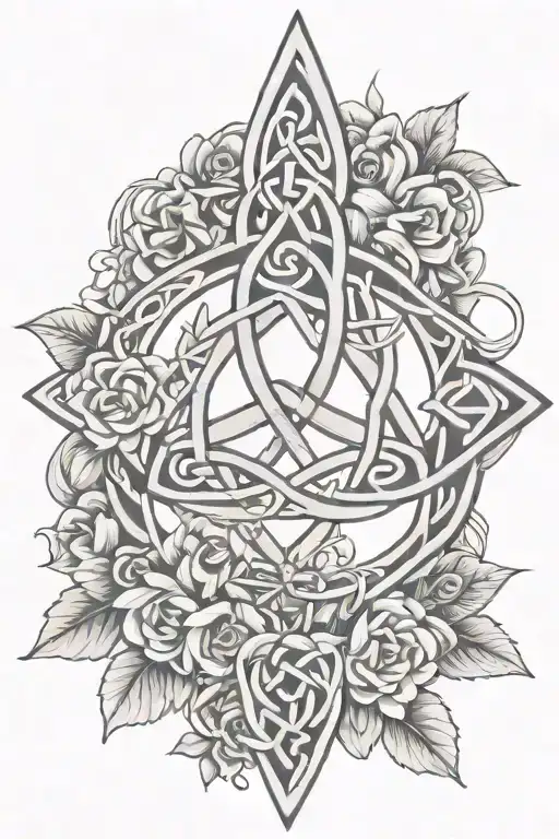 Celtic Trinity Symbol Surrounded By Flowers Intertwined Wrap Around Arm
